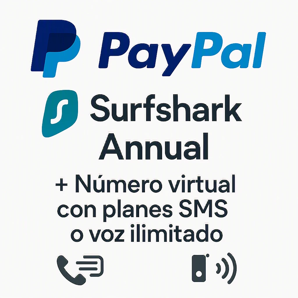 Paypal + Surfshark Anual +  x 1 mes  numero virtual con planes sms o voz ilimitado's foto | TrendShopX2025 |  BizneCubano