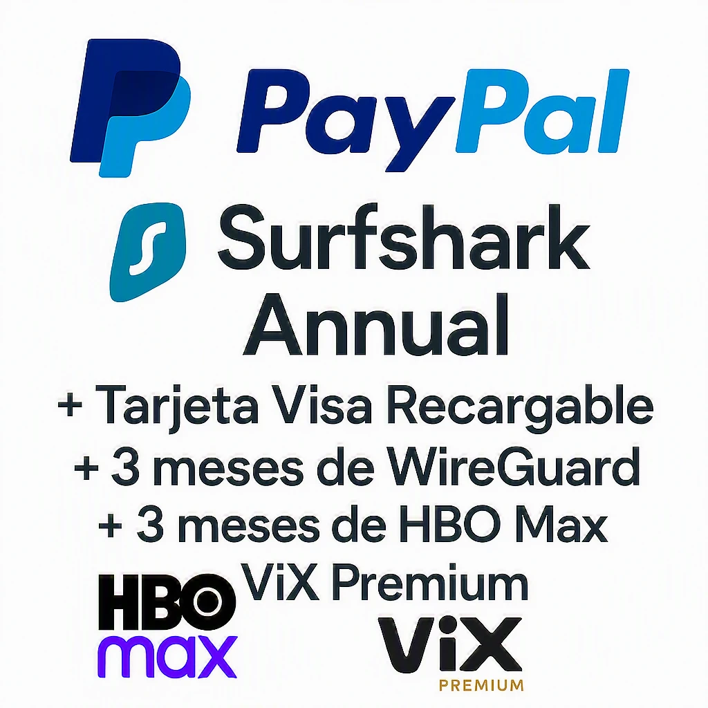 Paypal+Surfshark Anual +Tarjeta Visa Recargable + 3 meses de wireguard + 3 meses de hbomax o vix premium's foto | TrendShopX2025 |  BizneCubano