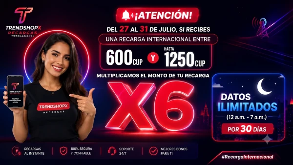 Recarga internacional X6 + internet ilimitado.'s foto | TrendShopX2025 |  BizneCubano